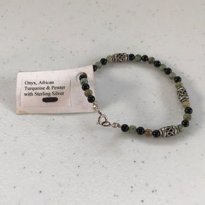 3 for $20- Sterling Silver, Onyx, African Turquoise Bracelet